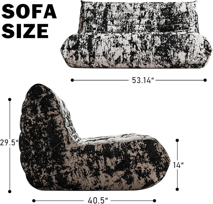 Bean Bag Chair, Loveseat Fireside Chair Bean Bag Sofa Large Bean Bag Chair for Adults, 2 Seater Bean Bag Chairs for Teens with High Density Comfortable Foam, Bean Bag for Living Room (Black Pattern)