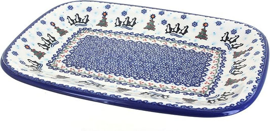 Blue Rose Polish Pottery Arctic Holidays Large Rectangular Serving Platter