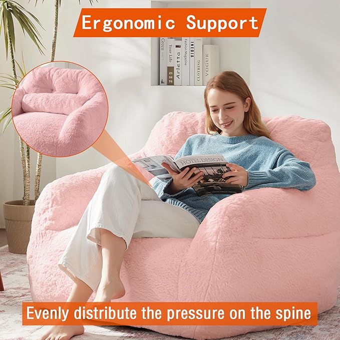 Bean Bag Chair for Adults with Pillow,Oversized Bean Bag Couch Chairs for Adults,Giant Lazy Couch Sofa Chairs with Filler,Large Reading Chair for Living Room Bedroom,Pink