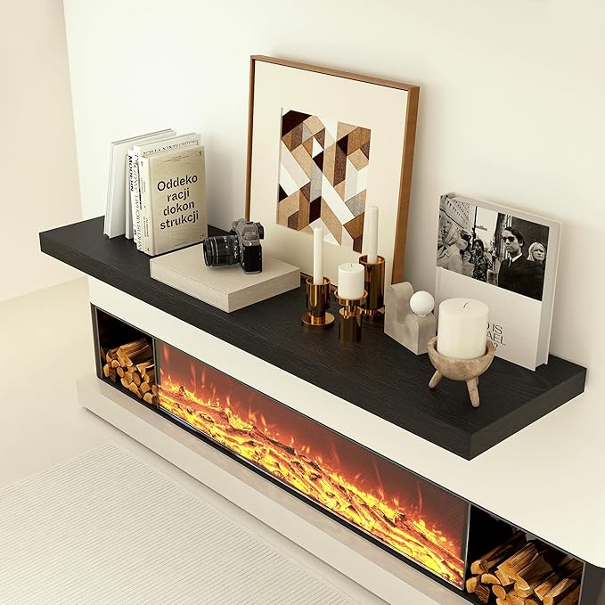 Heimlove 12" Deep Floating Shelves, 36 x 12 Inch Wall Mounted Long Floating Shelf with Invisible Brackets, for Home Decor, Bedroom, Kitchen, Living Room, Bathroom - 1 Pack, Black