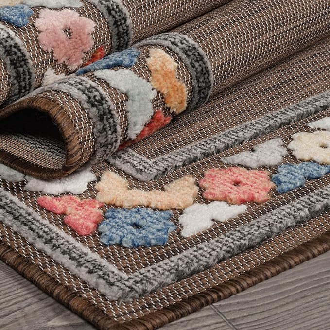 Beverly Rug Outdoor Rug 9x12 Modern Bordered Large Area Rugs for Indoor and Outdoor Patio Easy to Clean Non Shedding Living Room Porch Garden Washable Outside Carpet (9 x 12 Brown)