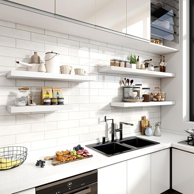 48 Inch Floating Shelves, 12 Inch Deep Floating Shelves for Wall, Floating Shelf with Invisible Brackets, Deep Wall Shelves for Bathroom, Bedroom, Living Room, 1 Pack, White