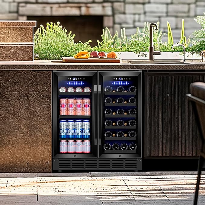 30 Inch Wine and Beverage Refrigerator, Upgrade Dual Zone Wine Cooler, 30'' Wine beverage Fridge Built in or Freestanding Under Counter Large Capacity Glass Door Advanced Cooling System,Black