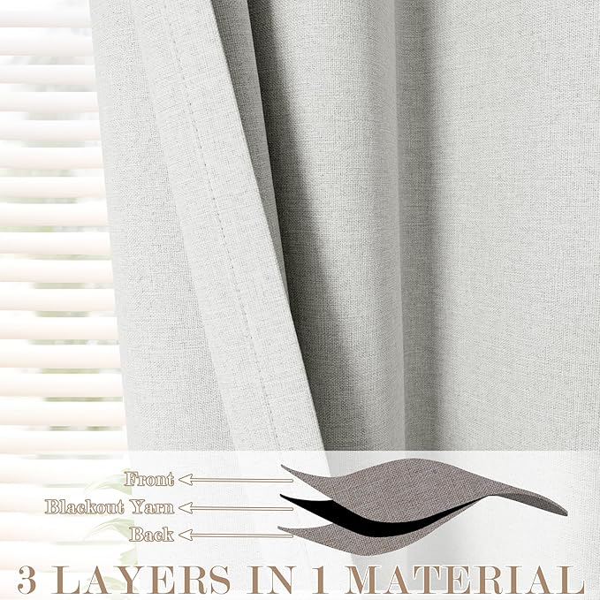 120" Wx102 L Linen Room Divider Drapes for Doorway/Glass Window/Sliding Door/Patio, Extra Wide Pinch Pleated Full Blackout Curtains for Girls Boys Teen Kids Room, 1 Panel, Greyish White