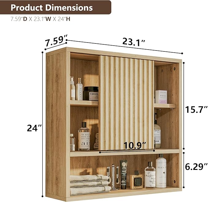 Bathroom Wall Cabinet Above Toilet Storage，Wall Mounted Storage with Adjustable Shelves, Space-Saving Modern Design for Bathroom & Laundry Room, Kitchen, Dining Room, Living Room