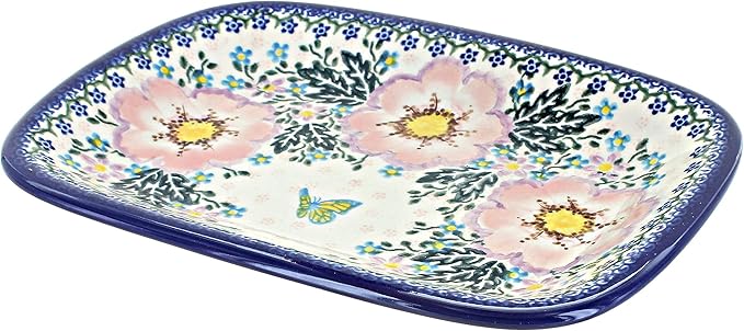 Blue Rose Polish Pottery Apple Blossom Small Rectangular Serving Platter