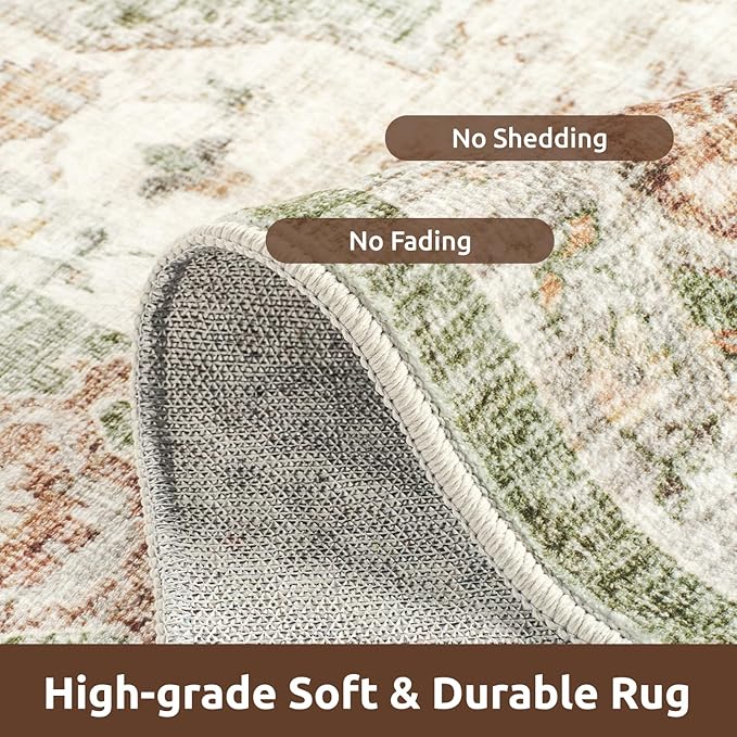 AMOAMI Vintage Soft Green Area Rug - 9x12, Non-Slip, Washable for Living Room, Bedroom, Dining Room, Office