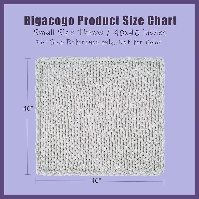 Bigacogo Chunky Knit Throw Blanket for Couch, 40x40 inches, 100% Hand Knitted with Thick Jumbo Chenille Yarn, Cozy Soft Large Rope Knot Cable Crochet Blankets for Sofa Bed Living Room, Mustard Yellow