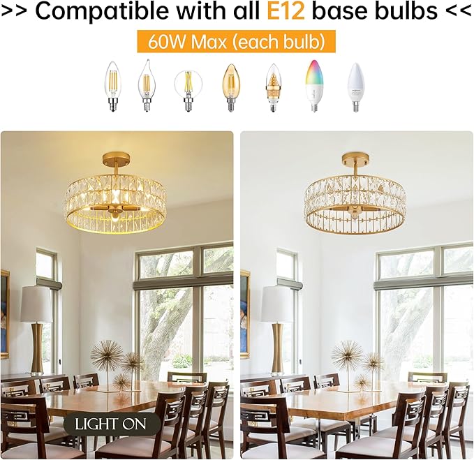16” 4-Light Modern Crystal Chandeliers Gold Dinning Room Light Fixture, Round Pendant Light Kitchen Island Chandelier, Flush Mount Ceiling Light for Living Room Entryway Bedroom Foyer
