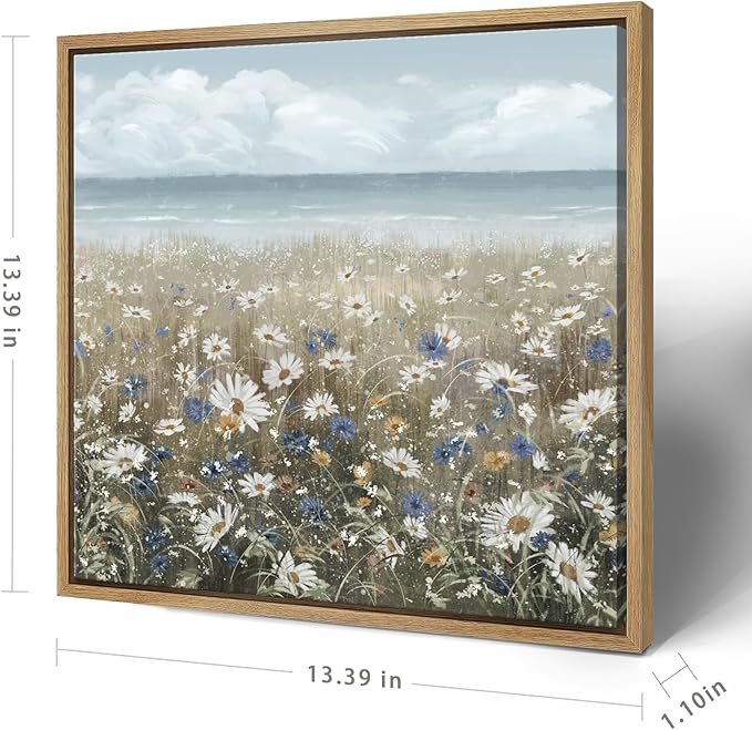 amatop Framed Wall Art Bathroom Décor Boho Beach Coastal Vintage Floral Wall Picture Flower Daisy Flowers by Sea Canvas Print Nautical Small Artwork For Home Farmhouse Living Room Bedroom Office