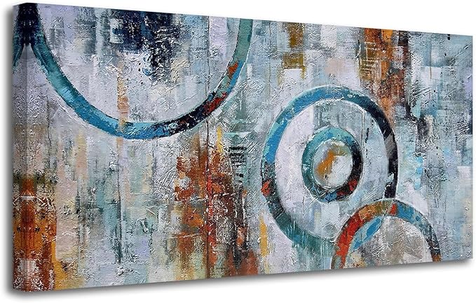 Arjun Abstract Wall Art Geometric Canvas Circle Block Painting Modern Grey Brown Picture, Large Size Simple Artwork Ready to Hang Framed for Bedroom Living Room Bathroom Home Office Wall Décor 40"x20"