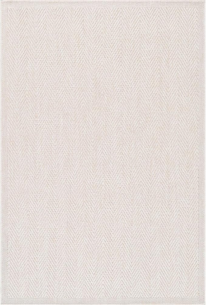 CAMILSON Easy Jute Rug 5x7, Indoor Outdoor Off-White Color Fiber Area Rugs for Living Room Patio and Kitchen Rug Herringbone Seagrass Woven Design Easy-Cleaning Washable Outside Carpet Alfombras 5 x 7