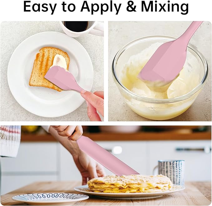 Barsone 5-Piece Silicone Spatula Set（ Heat Resistant 446°F Food Grade BPA Free, Nonstick Cookware Safe Dishwasher Safe Kitchen Tools for Baking, Cooking, Stirring, Pink）