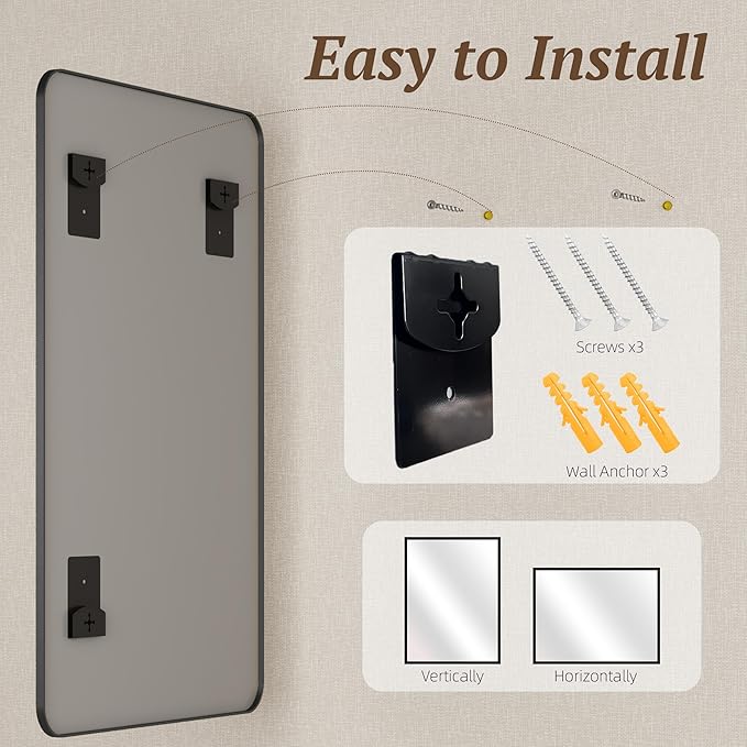 Bathroom Mirror 55" x 36", Large Rectangle Wall Mirror, Black Metal Frame Wall Mounted Mirrors for Bathroom, Vanity, Bedroom, Entryway Decor(Horizontal/Vertical)