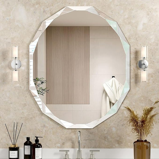 Bathroom Mirrors for Over Sink, Round Frameless Mirrors for Wall, 30x36 Inch Beveled Bathroom Mirror, Bathroom Vanity Circle Mirror for Bedroom Living Room Entryway Home Decor