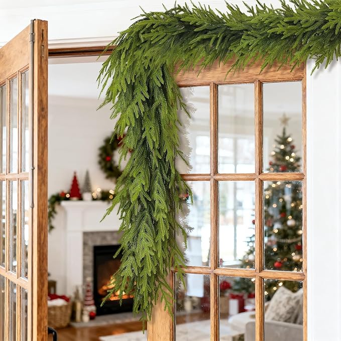Artificial Norfolk Pine Garland - Faux Christmas Garland Fake Green Garland for Fireplace,Table, Stairs, Mantle, Window,Indoor Outdoor,Home,Holiday Decor(1 PCS,5 FT)