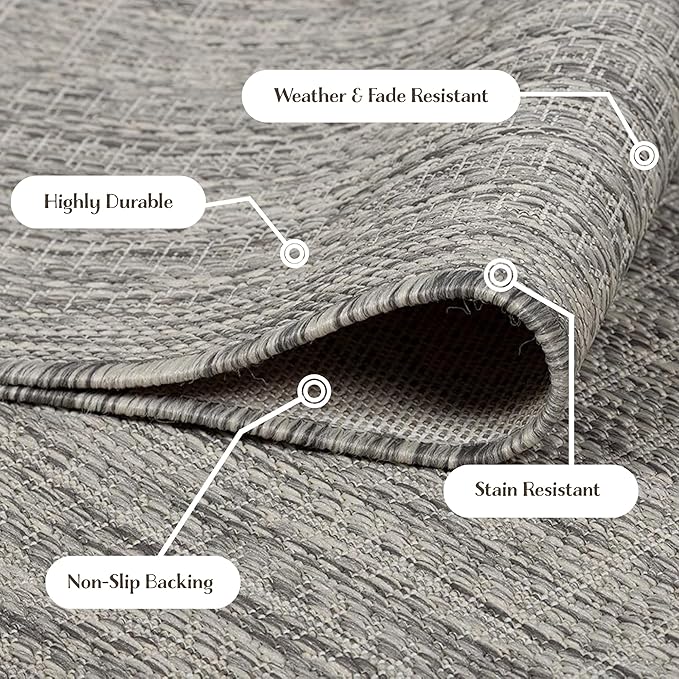 Adiva Rugs Outdoor Indoor Area Rug, Weather Resistant, Easy to Clean, Stain Resistant Floor Mat for Dining Room, Backyard, Deck, Patio (Silver Weiss, 6' x 9')