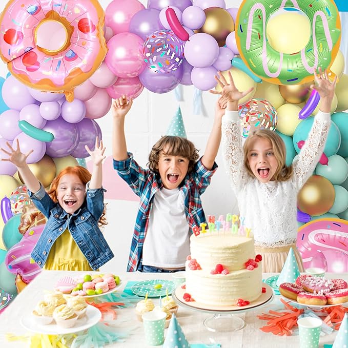 Amandir 139pcs Pastel Donut Balloon Arch Garland Kit Sweet One Ice Cream Birthday Party Decorations Sprinkles Confetti Pastel Balloons for Donut Grow Up Girl Baby Shower Spring Party Supplies