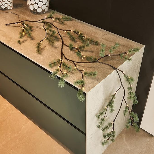 Birchlitland Lighted Pine Garland Battery Operated with Timer 6FT 48 LED Fairy Lights, Christmas Garland with Lights Wall Patio Wedding and Holiday Decor