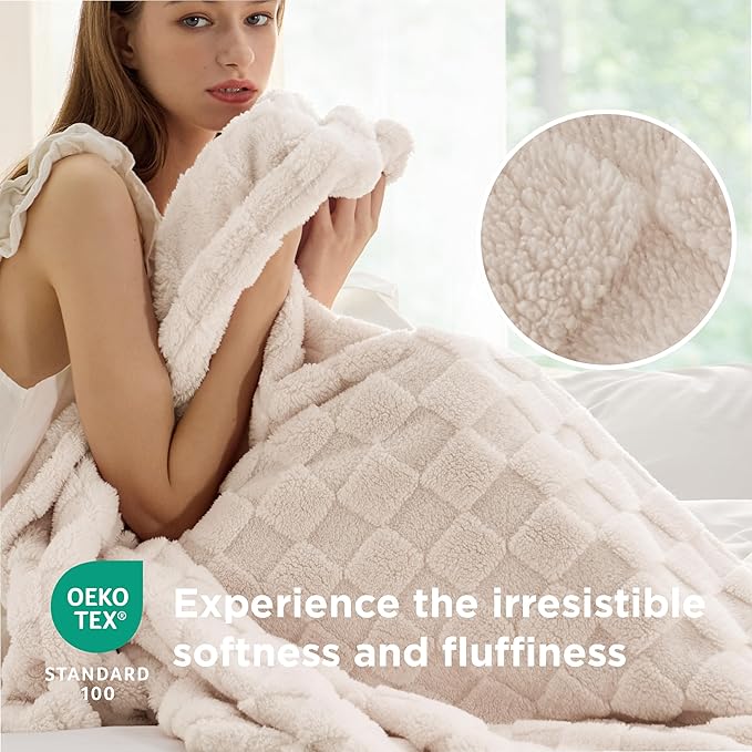 Bedsure GentleSoft King Size Blanket for Bed - Super Soft Cozy Blankets for Women Men Girls, Large Fuzzy Fleece Throw for Bedroom Decor, Light Beige,108x90 Inches