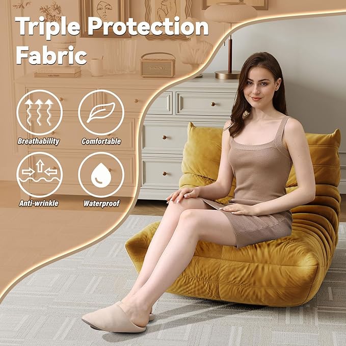 Bean Bag Chairs for Adults, Bean Bag Sofa - Adult Size with Soft Waterproof Fabric for Living Room, Apartments, Reading Corner, Gaming, and Movie Venue (Yellow)