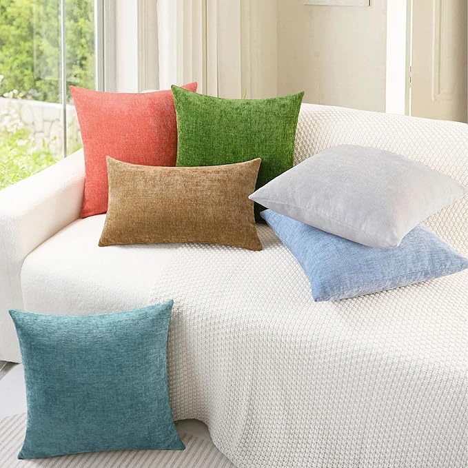 CaliTime Throw Pillow Covers Decorative 24 X 24 Inches Pack of 2 Cozy Chenille Cushion Cases for Couch Sofa Bed Living Room Home Living Coral