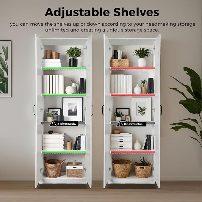 71" Tall Pantry Cabinet/Storage Cabinet, Wood Cupboard with 2 Door and 3 Adjustable Shelves for Kitchen, Dining Room, Living Room, Bathroom (Style 2)