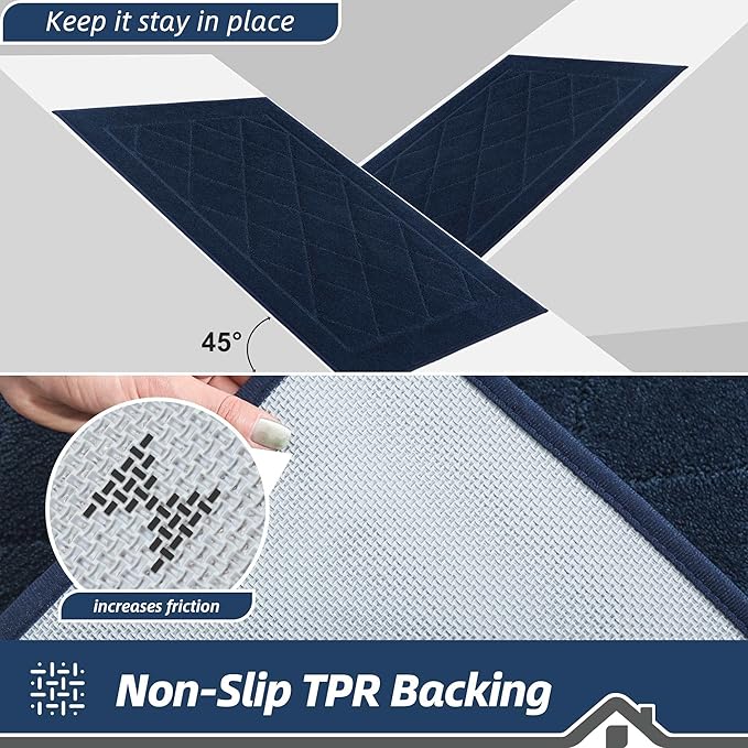 BEQHAUSE Dirt Trapper Door Mat 24" x 60", Doormat Non-Slip Entryway Rugs Washable, Dog Door Mat Stain Resistant and Absorbent Welcome Floor Mat for Front Back Door, Muddy Wet Shoes & Paws, Navy Blue