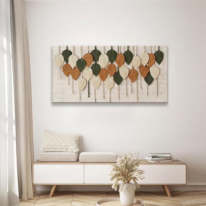 Boho Wall Modern Wall Art Print Paintings Leaves Feather Multicolor Canvas Wall Art Decor For Living Room Bedroom Apartment Kitchen Home Wall Decor 24"W X 48"L Ready To Hanging