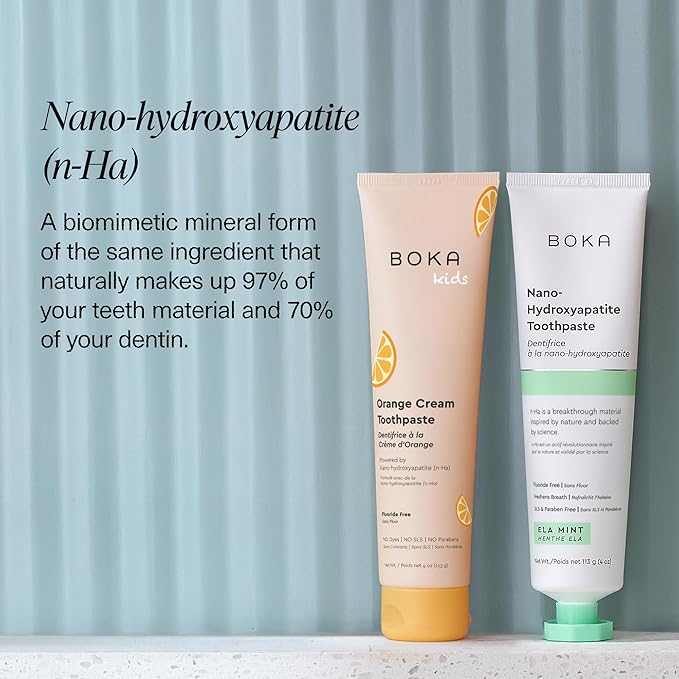 Boka Fluoride Free Toothpaste Nano Hydroxyapatite Toothpaste - Ela Mint, Orange Cream Flavor, 4 oz 2Pk US Manufactured