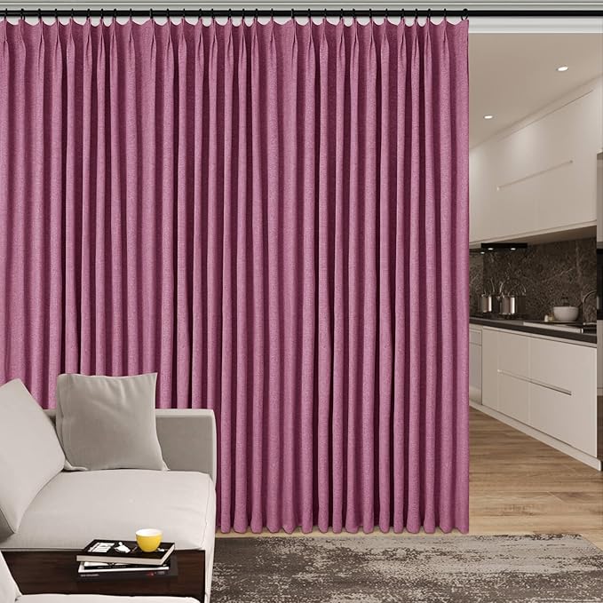 120" Wx96 L Linen Room Divider Drapes for Doorway/Glass Window/Sliding Door/Patio, Extra Wide Pinch Pleated Full Blackout Curtains for Girls Boys Teen Kids Room, 1 Panel, Lilac