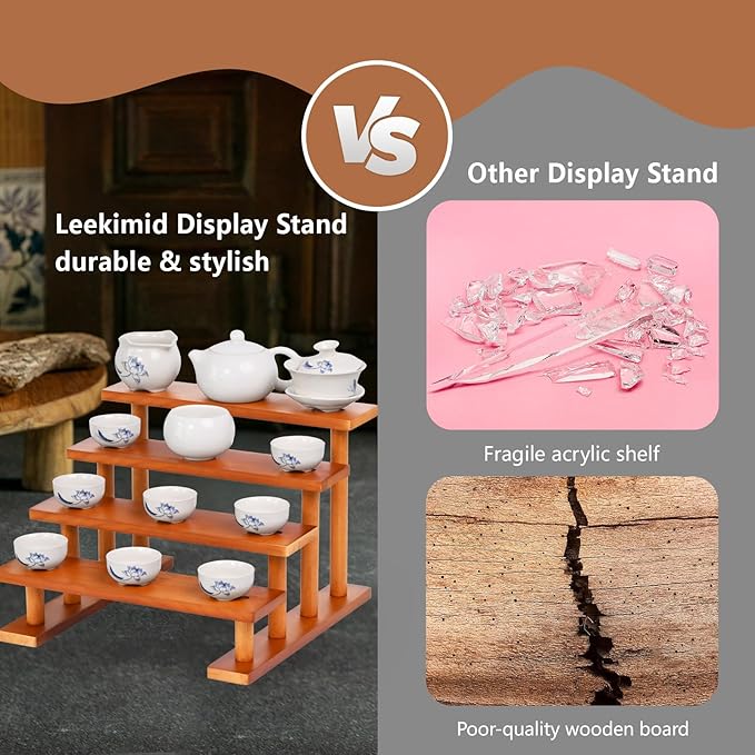 4 Tier Wooden Display Riser Stand Perfume Organizer, Dessert Table Display Set, Solid Wood Food Display Stands for Party, Bamboo Rustic Solid Wood Shelf for Cupcakes, Perfume, Cologne, Spiece