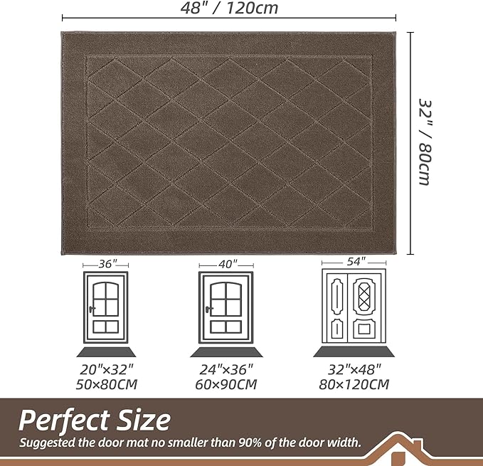 BEQHAUSE Dirt Trapper Door Mat 32" x 48", Doormat Non-Slip Entryway Rugs Washable, Dog Door Mat Stain Resistant and Absorbent Welcome Floor Mat for Front Back Door, Muddy Wet Shoes & Paws, Light Brown