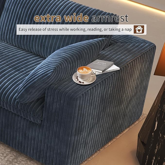 78.74" L Shaped Modern Sofa Modular Sectional Cloud Couch with Ottoman,Upholstered Couches with Plush Corduroy Fabric for Living Room Furniture,Bedroom and Apartment,No Assembly Required,Blue