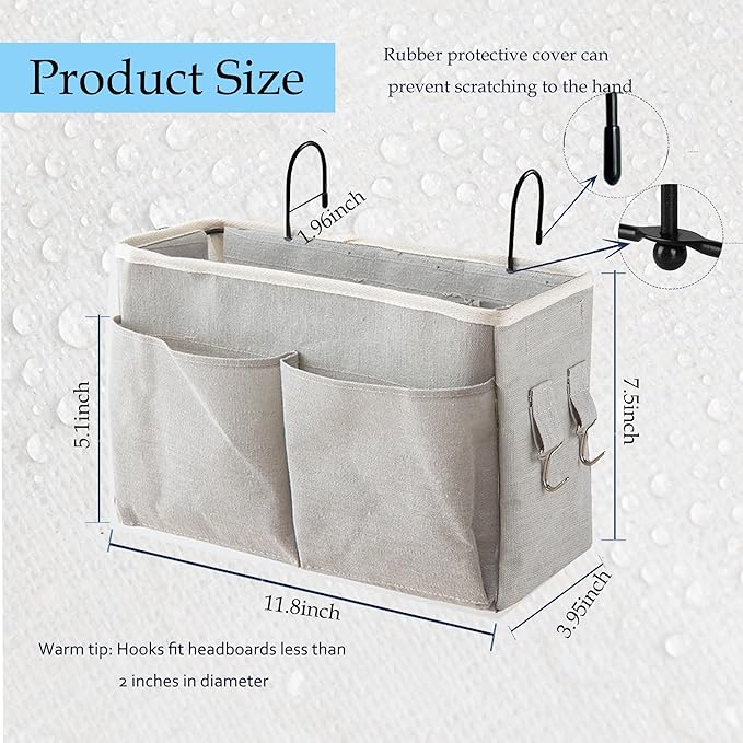 2-Pack Bedside Caddy, Bedside Hanging Storage Organizer for College Dorm Beds, Bunk Beds and Hospital Beds Rails, The Hanging Basket Can be Placed Magazine, Books, Phones,kettle, Glasses (Grey)