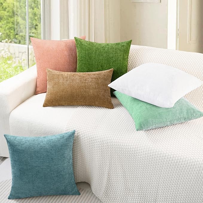 CaliTime Throw Pillow Covers Decorative 24 X 24 Inches Pack of 2 Cozy Chenille Cushion Cases for Couch Sofa Bed Living Room Home Grey Green