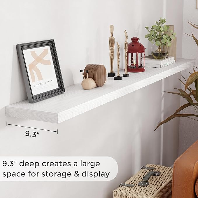 72 Inch Floating Shelves White, 72 x 9 Rustic Wooden Fireplace Mantel, 9 Inch Floating Shelf for Wall, Farmhouse Wall Shelves for Home Storage & Display