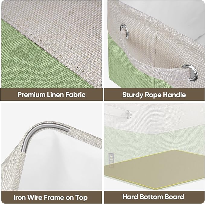 BALEINE 1 Pack Fabric Storage Bins for Shelves, Linen Storage Baskets for Organizing, Decorative Closet Bins for Clothes, Home (Green, 15''x11''x9.5'')