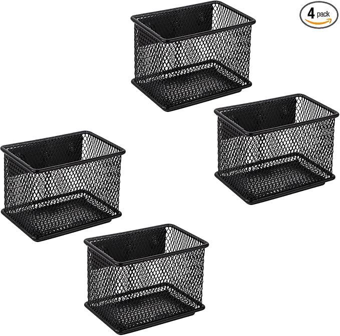 Black Basket Set of 4, Magnetic Pen Holder for Refrigerator, Heavy Duty Baskets, Holder for Locker Whiteboard Office, 3.42'' 2.36'' 2.55''