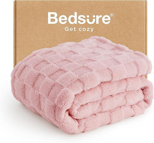 Bedsure GentleSoft Blush Pink Throw Blanket for Couch - Checkered Fleece Blankets Gifts for Women Men Girls, Cute Soft Cozy Throw for Bedroom Home Decor Gifts, 50x60 Inches