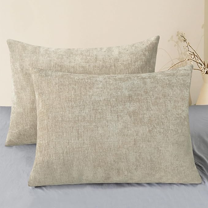 CaliTime Throw Pillow Covers Decorative 20 X 26 Inches Pack of 2 Cozy Chenille Standard Pillow Shams Cases for Couch Sofa Bed Living Room Home Light Taupe