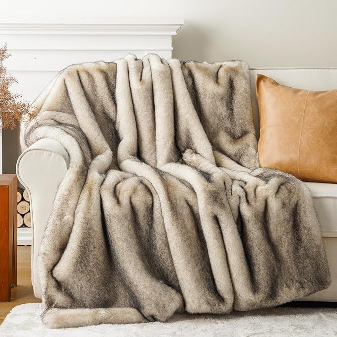 BATTILO HOME Luxury Fluffy Faux Fur Throw Blanket, Cozy Soft Warm Fur Blanket for Couch, Sofa, Chair, Bed, Plush Fuzzy Fur Throws with Long Pile & Brushed Tips, 50"x60"