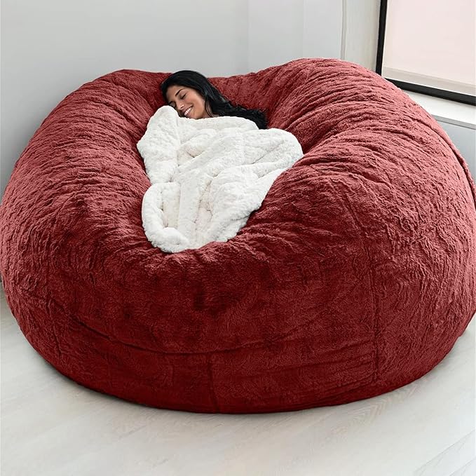 Big Huge Giant Bean Bag Chair for Adults, (No Filler) Bean Bag Chairs in Multiple Sizes and Colors Giant Foam-Filling Required- Machine Washable Covers, Double Stitched Seams (Burgundy,7FT)