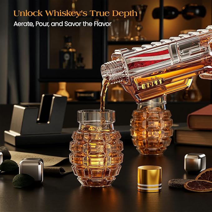 Birthday Gifts for Men Dad, Kollea Flag Whiskey Decanter Sets with Grenade Shot Glasses, Gifts Ideas for Brother, Holiday, Father, Husband, Boyfriend, Military Enthusiasts, Funny Anniversary Present