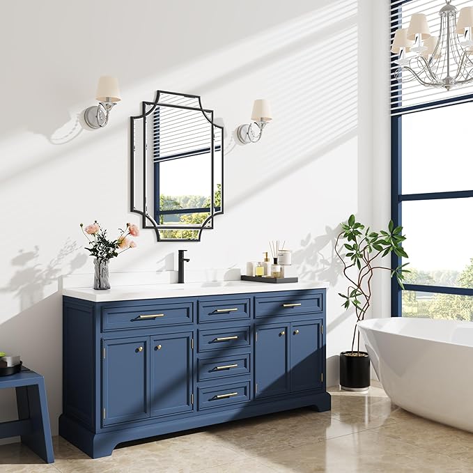 Bathroom Mirror for Wall Black Farmhouse Wall Vanity Mirror for Over Sink Wood Framed Beveled Mirrors Deco（20 * 28IN/Black）