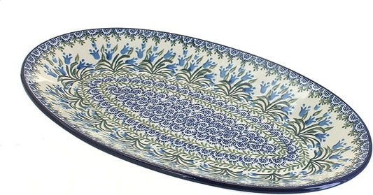 Blue Rose Polish Pottery Tulip Bouquet Oval Platter