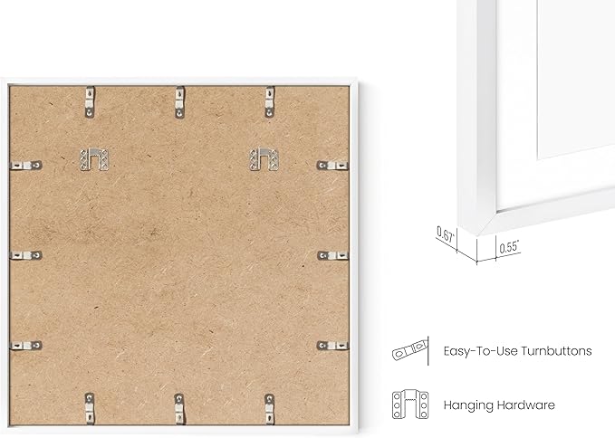HAUS AND HUES 20x20 White Metal Picture Frames Matted to 16x16 - Features Premium Aluminum & Hanging Hardware, Shatterproof Plexiglass - Ideal for Home, Room, Office (20x20 in, White, Set of 15)