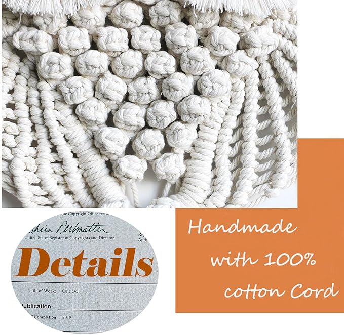 Achart Owl Macrame Wall Hanging-Hand Woven Boho Tapestry-Macrame Wall Decor -Owl Decor for Bedroom, Living Room, Nursery (Beige-Small)