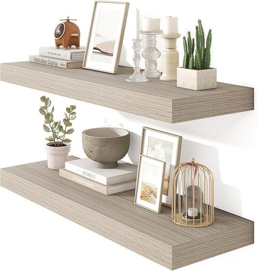Heimlove 36 Inch Floating Shelves for Wall Set of 2,Wall Shelves for Storage & Decor - Heavy Duty with Invisible Brackets,Perfect for Living Room,Bedroom,Home Office-Grey