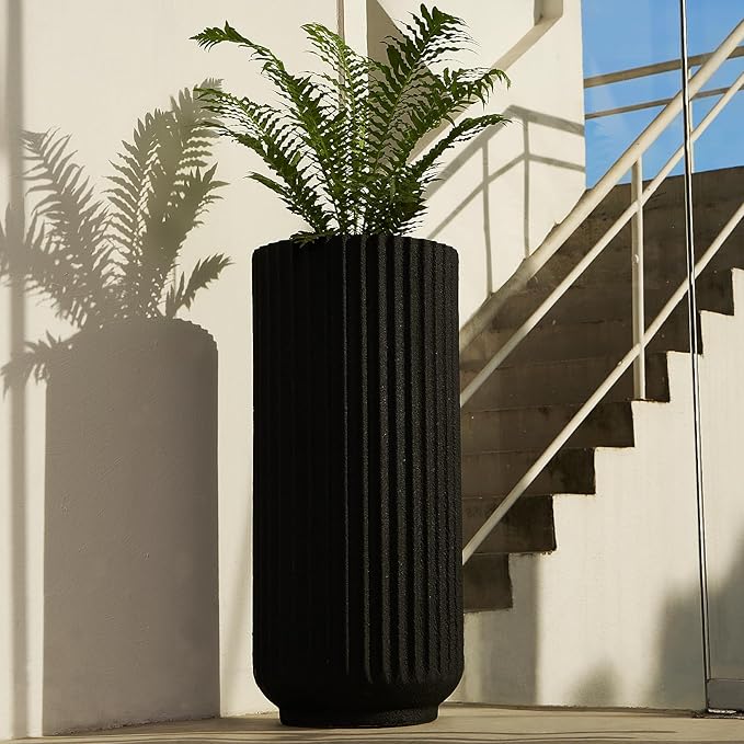 31.5 Inch Tall Roman Column Concrete Planter（14.2Dx31.5H，36 Pounds）,Durable All-Weather Use with Drainage Holes,Large Tall Round Planter for Outdoor Indoor Plants